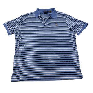 Ralph Lauren Blue & White Striped Polo Shirt Short Sleeve Collared Pony Logo